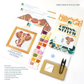 San Francisco USA CS080-2 - Counted Cross Stitch KIT#2 Prime. Set of Threads, Needles, AIDA Fabric, Needle Threader, Embroidery Clippers and Printed Color Pattern Inside.