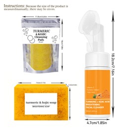 BERALLOYE Turmeric Wash and Care Three Piece Set,Turmeric Facial Cleanser & Turmeric Soap Bar & Turmeric Face Scrub Pads,Face & Body Cleanser,Turmeric Cleansing Skincare Set, Deep Cleansing