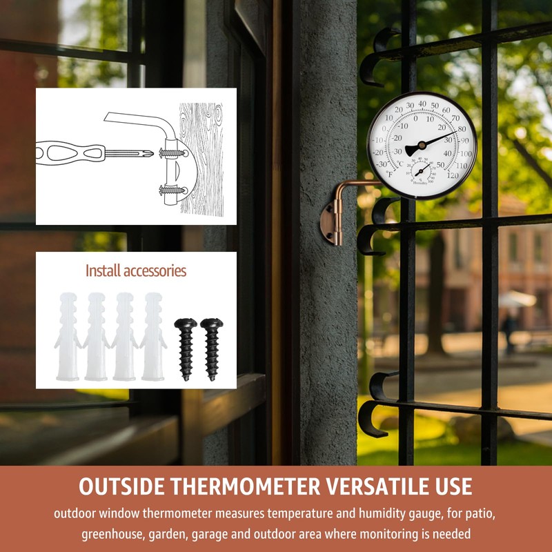 Foxyoo 4-Inch Outdoor Thermometer and Humidity Gauge, Window Thermometer for
