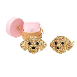 SCAMPER & CO .925 Sterling Silver 18K Gold Plated Labrador Stud Earrings for Women with Cubic Zirconia & Genuine Black Spinel Stones - Hypoallergenic & Nickel-Free Dog Breed Jewelry for Her