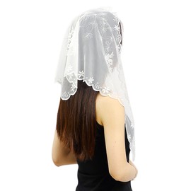 BYUTFA Women Catholic Church Veil Triangular Mantilla Veil Latin Mass Embroidery Mantilla Chapel Veil
