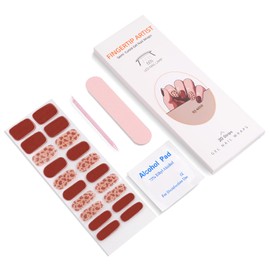 Yasterd Semi Cured Gel Nail Strips,20pcs Semi Cured Gel Nails Sticker with Any UV Lamps,Includes 2 Prep Pad,Nail File&Wooden Stick,Long Lasting Gel Nail for Women/Girls DIY Gift -Reddish Brown Leopard
