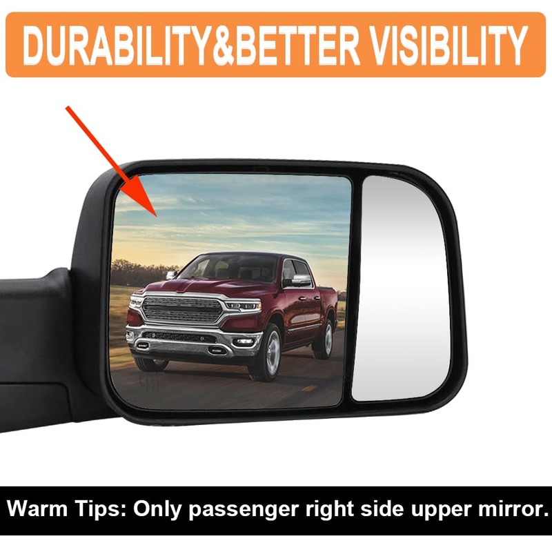 Senzeal Passenger Side Tow Mirror Glass Heated Tow Mirror Replacement