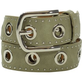 fashionchimp Women's Belt with XXL Eyelets and Rivet Trim, Belt in Vintage Look, Denim Belt, Width Approx. 3.5 cm, olive