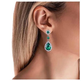 Aneneiceera Vintage Teardrop Emerald Dangle Earrings Long Blue Emerald Earrings Green Emerald Cz Drop Earrings Oval Green Rhinestone Earrings Jewelry for Women and Girls Gifts (Green)