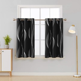 Deconovo Black Blackout Curtains, Thermal Insulated Window Curtains, Wave Striped Foil Print Living Room Curtains, 2 Panels, 42x45 Inch