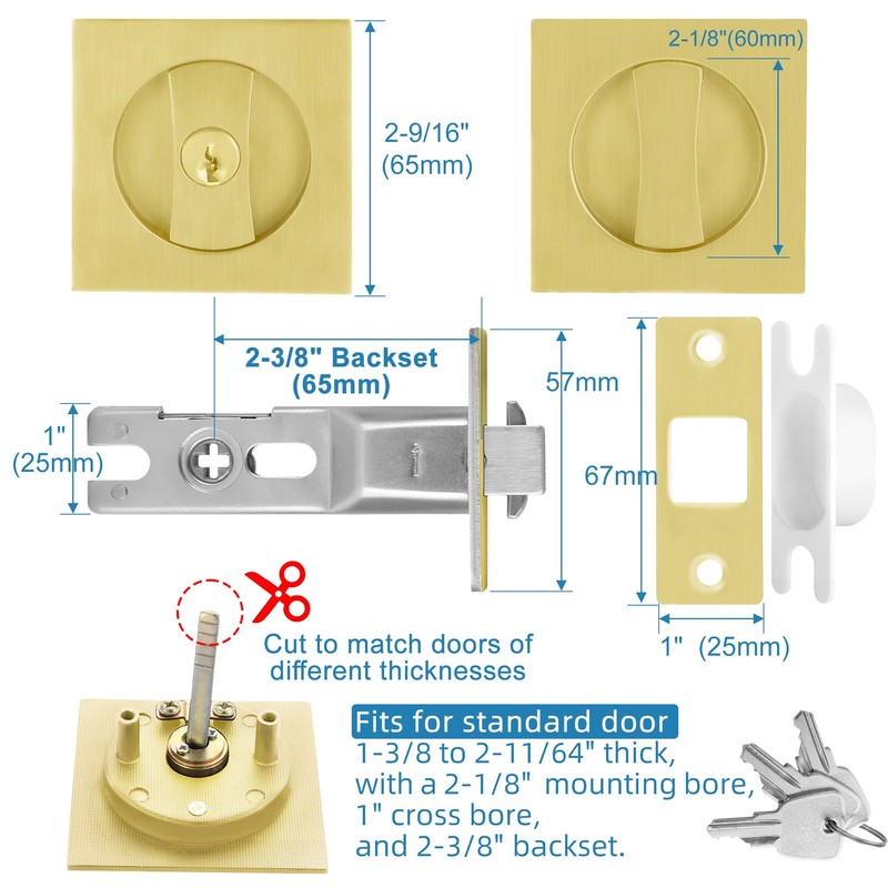 Cozy Tower Pocket Door Lock with Key, Pocket Door Hardware