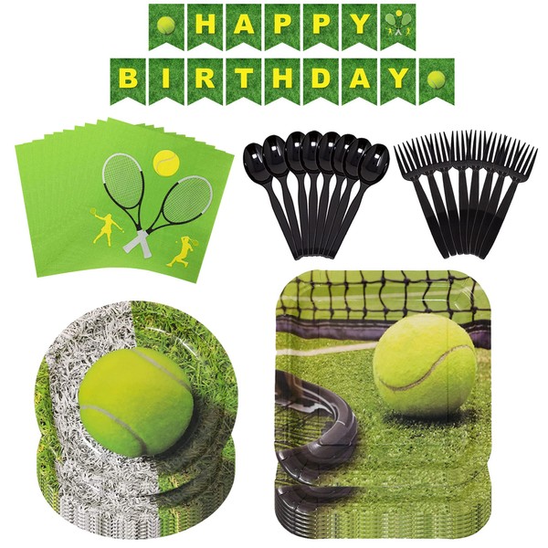 Tennis Party Supplies Packs (101 Pieces for 16 Guests) - Tennis Party Decorations, Tennis Party, Sports Themed Birthday Party, Tennis Ball Plates and Napkins, Tennis Ball Party, Blue Orchards