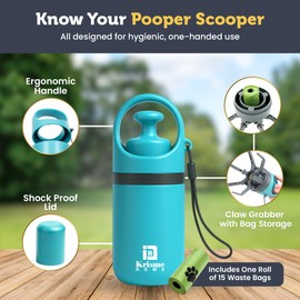 KRISME Home Portable Dog Pooper Scooper for Walks - Handheld Poop Picker with Bag Attached - Lightweight Dog Poop Catcher & Claw Grabber - Compact Poop Scooper for Dogs, Easy Mess-Free Cleanup