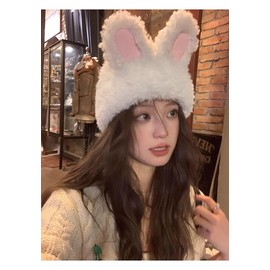 Spevert Womens Winter Bunny Ears Knit Beanie Cap Soft Chunky Yarn Cable Cute Animal Ear Warm Hat Fashion Winter Cap (US, Alpha, One Size, White)