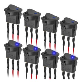 8PCS 12V 20A LED Light Circle Round Toggle Rocker Switch, SPST 3 Pin KCD1 On-Off Switches Control with Pre-soldered Wires for Switch Panel, Toggle Switches for Car Truck Boat Marine RV (Red)