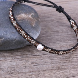 KELITCH Pearl Beaded Bracelets Wax Rope Wrap Bracelets Miyuki Beads Friendship Jewelry for Women (Brown)