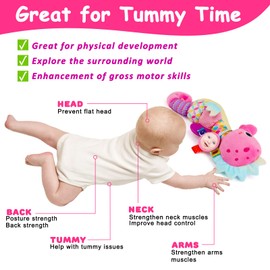 Baby Sensory Toys 0-6 3-6 Months Musical Stuffed Animal Plush Pink Seahorse for Infant 6-12 Month Tummy Time with Baby Mirror Newborn Crinkle Developmental Toy Girls Boys Birthday Gifts 0-3 4 5 Month