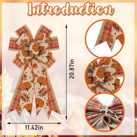 Large Fall Wreath Bows Thanksgiving Bows Pumpkin Leaves Plaid Burlap Bows for Wreaths, Fall Ribbon Bows Tree Topper Bows for Thanksgiving Home Indoor Outdoor Decoration Wreath Ornament Supplies