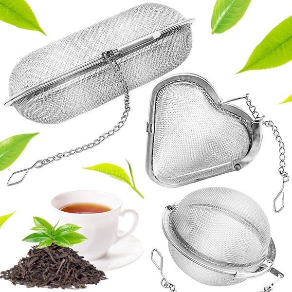RUIJIE Tea Strainer Stainless Steel Tea Filter Cup, Pack of 3 Tea Infuser for Loose Tea, Tea Ball with Chain, Ball Mesh Tea Filter, Funny Spice Strainer Spice Infuser, Tea Filter for Loose Tea and Mulling Spices (3 Shapes)