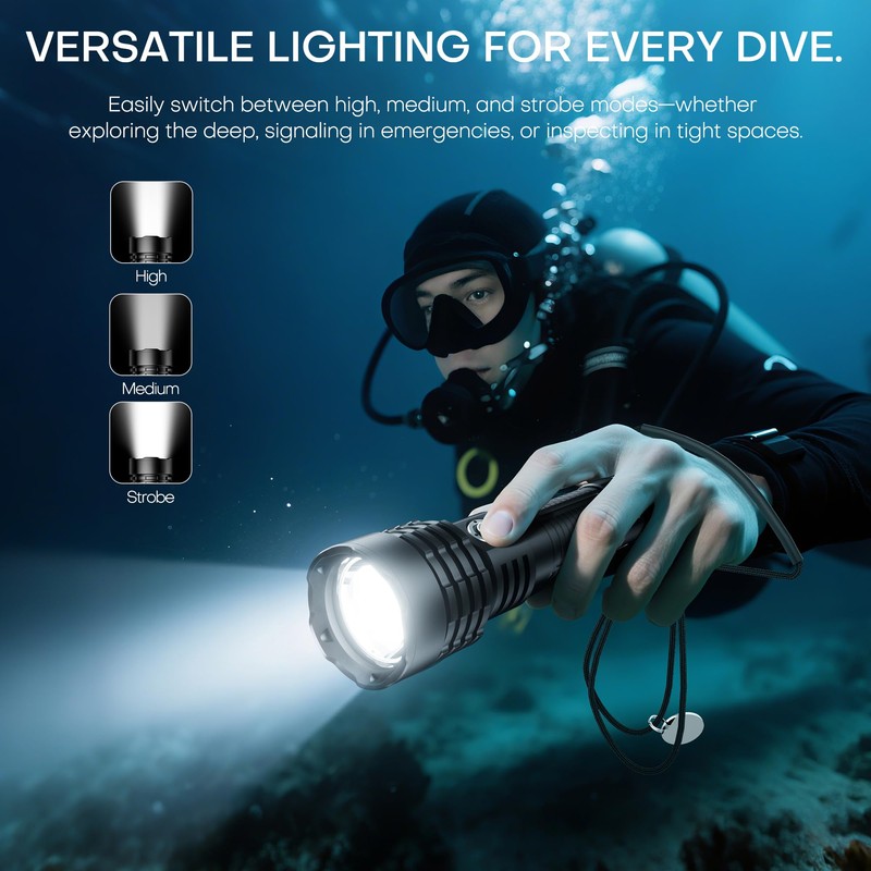 Dive Light Scuba Diving Flashlight,2000 Lumens Super Bright Rechargeable Underwater