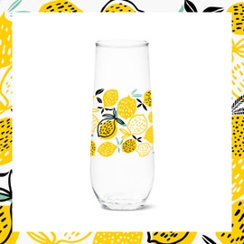 TOSSWARE RESERVE 9oz Stemless Flute Limoncello Series, SET OF 4, Premium Quality, Tritan Dishwasher Safe & Heat Resistant Unbreakable Plastic Printed Glasses