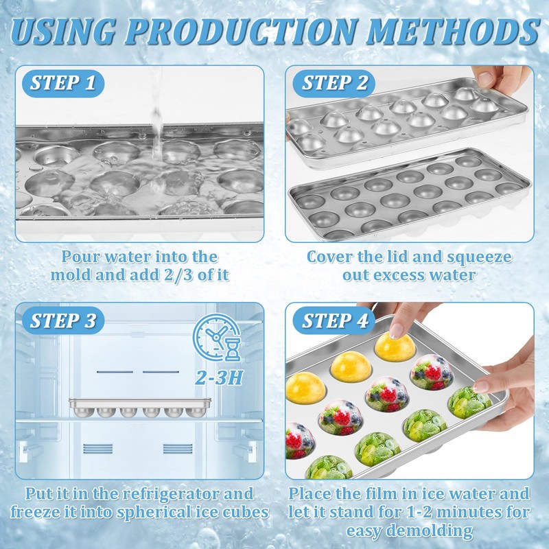 FwQoFvk Stainless Steel Round Ball Ice Maker, Rust Resistant Metal