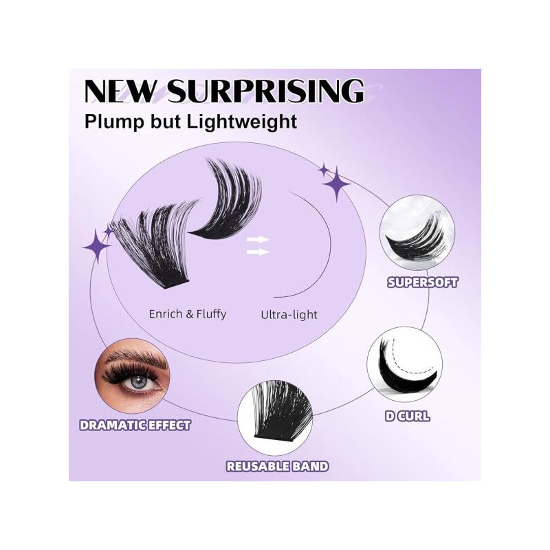 B&Q 플러피 200DLash 클러스터 두꺼운 볼륨 속눈썹 10-18mm, D 컬