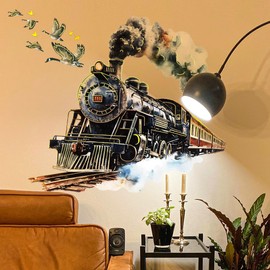 WandSticker4U® - Elegant Wall Sticker Railway with Golden Contours (69 x 64 cm) I Wall Decoration Steam Train Large Sticker I Wall Sticker Bedroom Adults Living Room Kitchen Bathroom Hallway