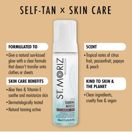 St Moriz Professional Clear Tanning Mousse with Aloe Vera & Vitamin E, Fast Drying Vegan Fake Tan, Medium to Dark (200ml) | ST. MORIZ