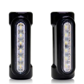 Motorcycle Highway Bar Lights, Switchback Driving Lights, White Driving Amber Turn Signal Lights 1-1/4 inch Crash Bar Lights for Electric Bikes (2 Pack) (Black CA)