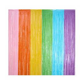 Memashore ﻿Pastel Rainbow Foil Fringe Curtains Tinsel Streamers Colorful Photo Backdrop Curtains Unicorn Party Decros Macarons Candyland Party Supplies Baby Shower