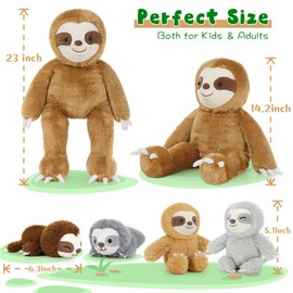 Tezituor - Peluche perezoso con bebés, 5 piezas de juguete de peluche perezoso grande para mamá con 4 peluches de perezosos de bebé, 22 pulgadas, lindo animal de peluche perezoso para niños y niñas,