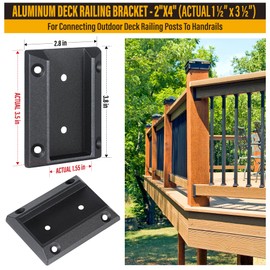 WOWACE ADC-12 Aluminium Alloy Deck Railing Brackets Connector, for 2 "x4 (Actual: 1.5"x3.5") Connection of Wooden Deck Railing Posts to Handrail Deck Railing Brackets (12 pcs, Black)