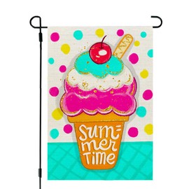 CROWNED BEAUTY Summer Garden Flag Ice Cream Double Sided 12x18 Inches Small Burlap Seasonal Welcome Yard Decoration for Outside Porch CF1798-12