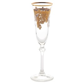 Lorren Home Trends Royal Set of 4 Embellished 24K Gold Crystal Flute Goblets-Made in Italy, One Size, Clear