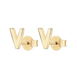 PAVOI 14K Yellow Gold Plated Sterling Silver Alphabet Letter Earrings | Initial Earrings | Letter V