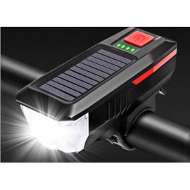 Solar Bike Waterproof Light, Horn Included, Easy Installation, LED Charging Light, 350 lm, Headlight, Outdoor, Camping, USB, 3 Levels, 120 dB