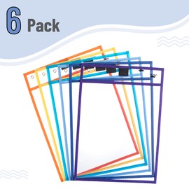 Mr. Pen- Dry Erase Pocket Sleeves, 10"x14", 6 pcs, Colorful Dry Erase Sleeves, Plastic Sleeves for Paper 8.5x11, Dry Erase Pockets Reusable Sleeves, Plastic Paper Sleeves, Dry Erase Sheet Protectors