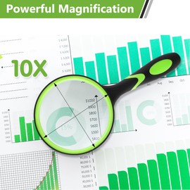 H HOKIZU 110mm(4.4in) 10X Handheld Magnifying Glass, Shatterproof Magnifier for Kids Seniors,Real Glass Magnifying Lens for Book Newspaper Reading (Green)