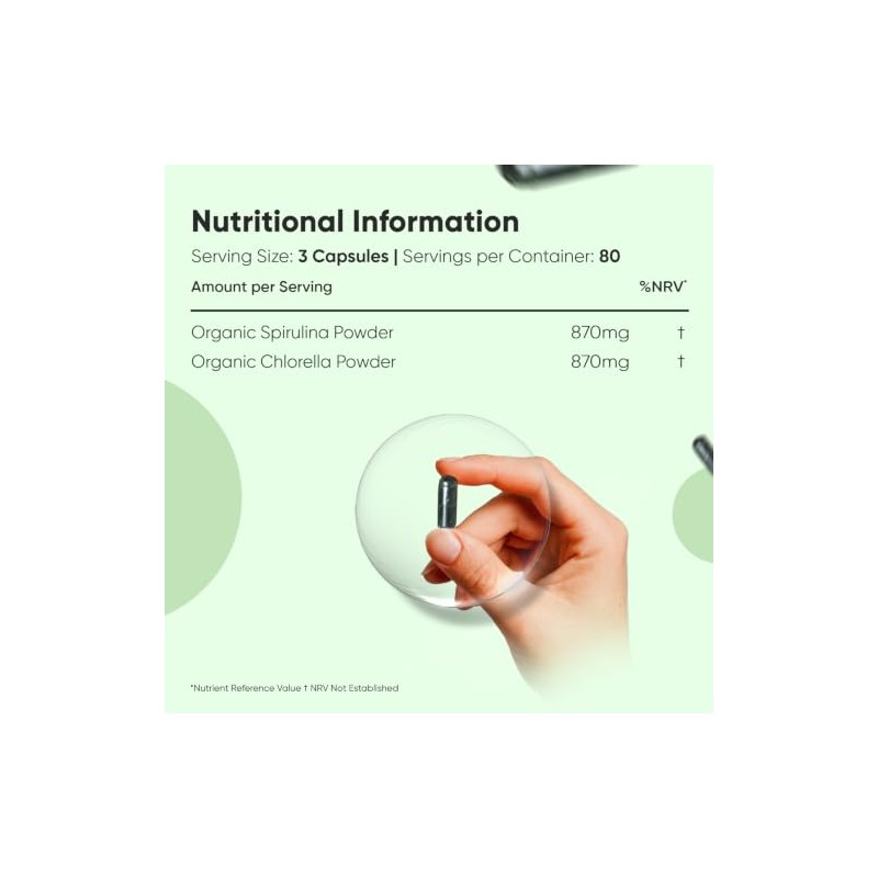 Organic Spirulina and Chlorella Capsules - 80 Days Supply -