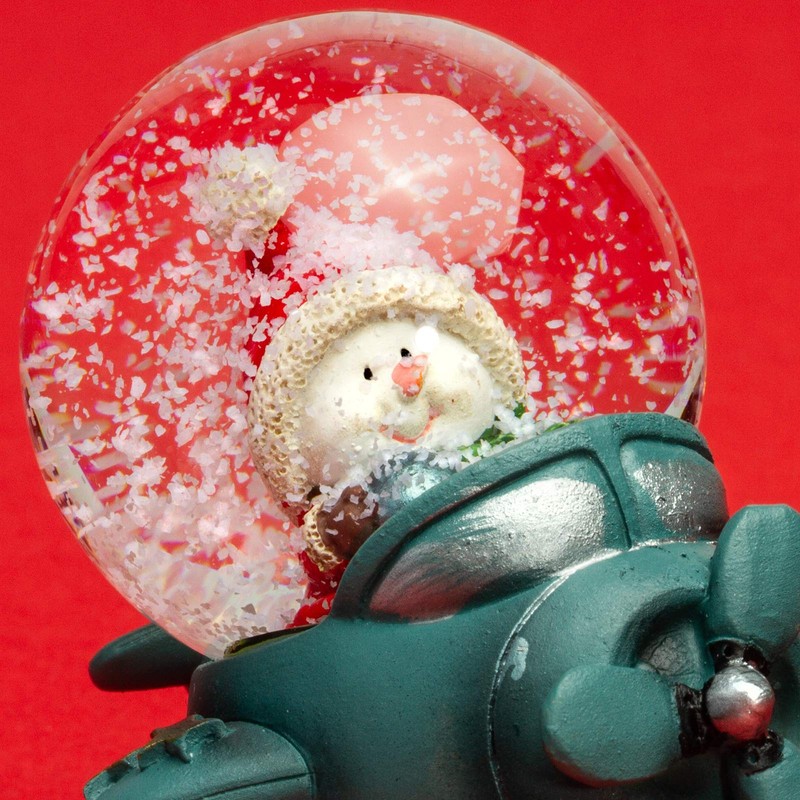 SIKORA SK07 Small Glass Decorative Snow Globe Snowman in Aeroplane