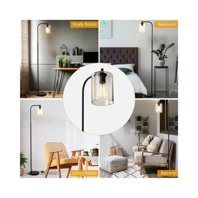 Industrial Black Floor Lamp with Glass ShadeColor: as show Color