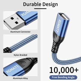 XGMATT USB Verlängerung Kabel 2M 2Stück,USB 2.0 Verlängerungskabel A Stecker auf A Buchse mit eleganten Alluminiumsteckern, Nylon Stoffmantel für Kartenlesegerät,Drucker,PS VR,Tastatur, Kamera,Blau
