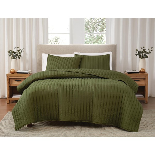 Brooklyn Loom Solid Cotton Percale Olive Green Full/Queen 3 Piece