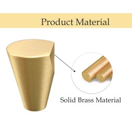 LASAMOLL Solid Brushed Brass Kitchen Cabinet Hardware Modern Handles Knobs Drawer Knobs Cupboard Drawer Pulls (10, Cone-Shaped)