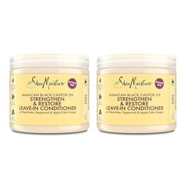 SheaMoisture Strengthen & Restore Leave-In Conditioner für lockiges, chemisch behandeltes oder hitzegestyltes Haar Jamaikanischer schwarzer Rizinusöl-Haarweichspüler ohne Silikone und Sulfate 2x 431ml