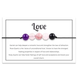 FineryGal Pink Love Energy Bracelet for Women Purple Pink Crystal Stone Charm Wristlet Gift Natural Positive Courage Wristband Christmas Family