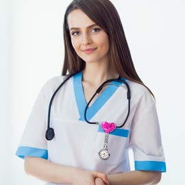 Silverora Fob Watch Nurse Watches Nurse Watches: Nurse Watch with Clip Fob Watch Easy to Read Heart Rate Monitor for Doctor Nurse Women Men, Rose red heart