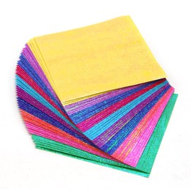 Origami Glitter 50 Pieces, 10 Colors, 5.9 inches (15 cm) Square Origami Set, Single Sided Origami Set, Colorful, Paper Art, Glitter Paper, Thousand Cranes, Decoration, DIY Craft (5.9 x 5.9 inches (15 x 15 cm)