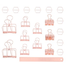 Nienke Vletter Vaessen Creative Bulldog 21-teiliges Schreibwaren-Set mit Büroklammern, Binderklammern und Lineal in Roségold für Papier, Karten, Fotos, Zeichnungen und Klemmbretter, versch