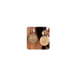Wiwpar Boho Bohemian Gold Chunky Geometric Round Spiral Dangle Earrings Large Disc Double Circles Round Statement Swirl Dangle Drop Earrings Party Prom Trendy Jewelry Gifts for Women (Gold)