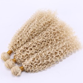 Afro Kinky Curly Synthetic Hair Weave 3 Bundles 18 20 22 Inches Blonde 100 Gram/pcs Jerry Curly Bundles High Temperature Fiber Hair Extensions for Black Women(613#)