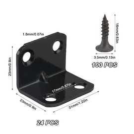 24-Piece Angle Connector Set with 100 Screws, 90 Degree Angle Brackets, Stainless Steel Angle Connector, Black, L-Shape Brackets for Attachment, Angle Bracket, Furniture, Table, Chair, Bookshelf (30 x