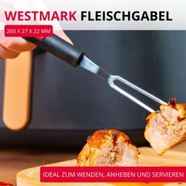 Westmark Meat Fork, Long, Slim Prongs, Ergonomic Handle, Plastic/Stainless Steel, Gallant, Black/Red/Silver, 29492270